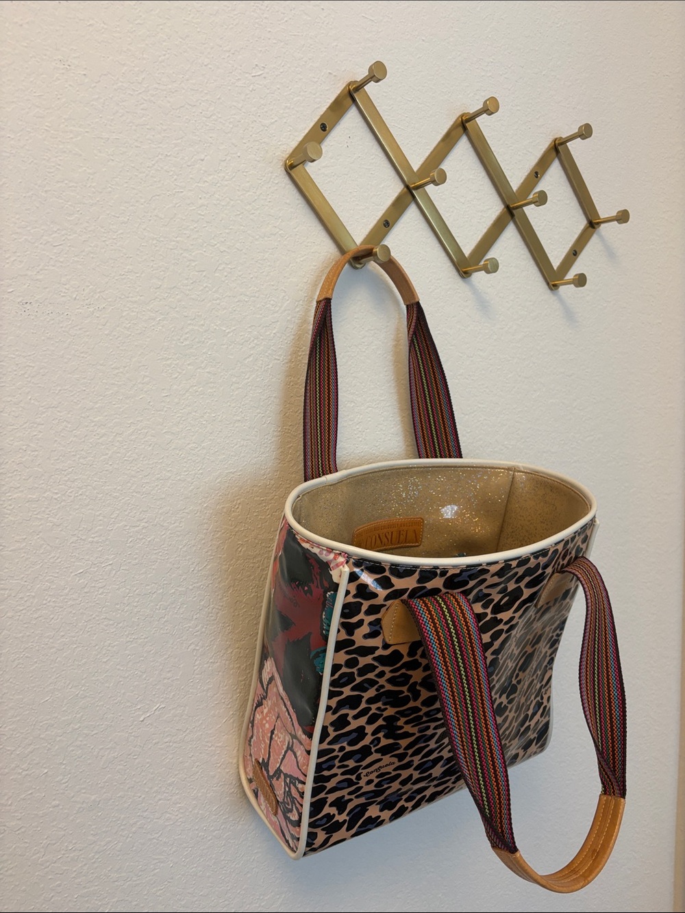 Consuela Teal Pocket Tote with Multicolor Woven Straps